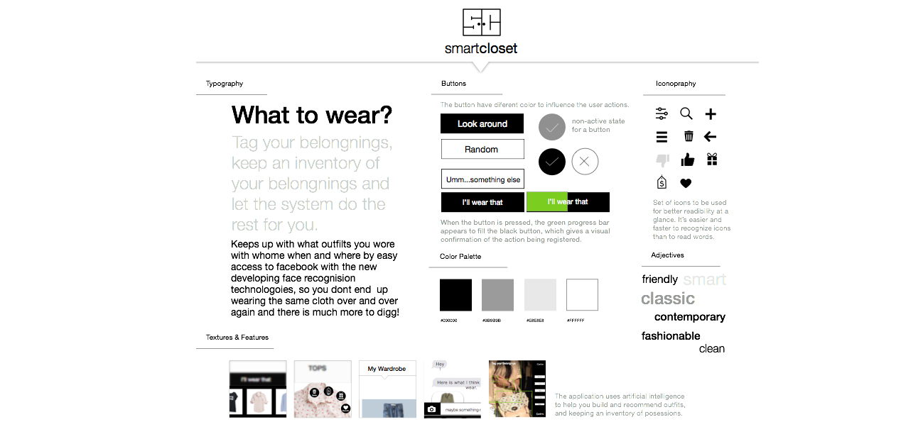 smart closet wireframes