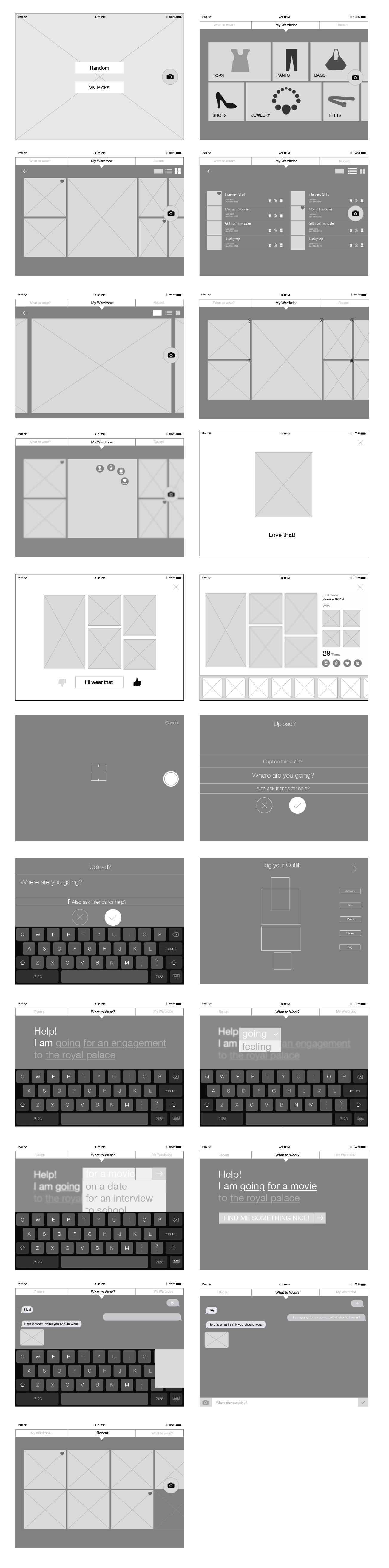 smart closet wireframes