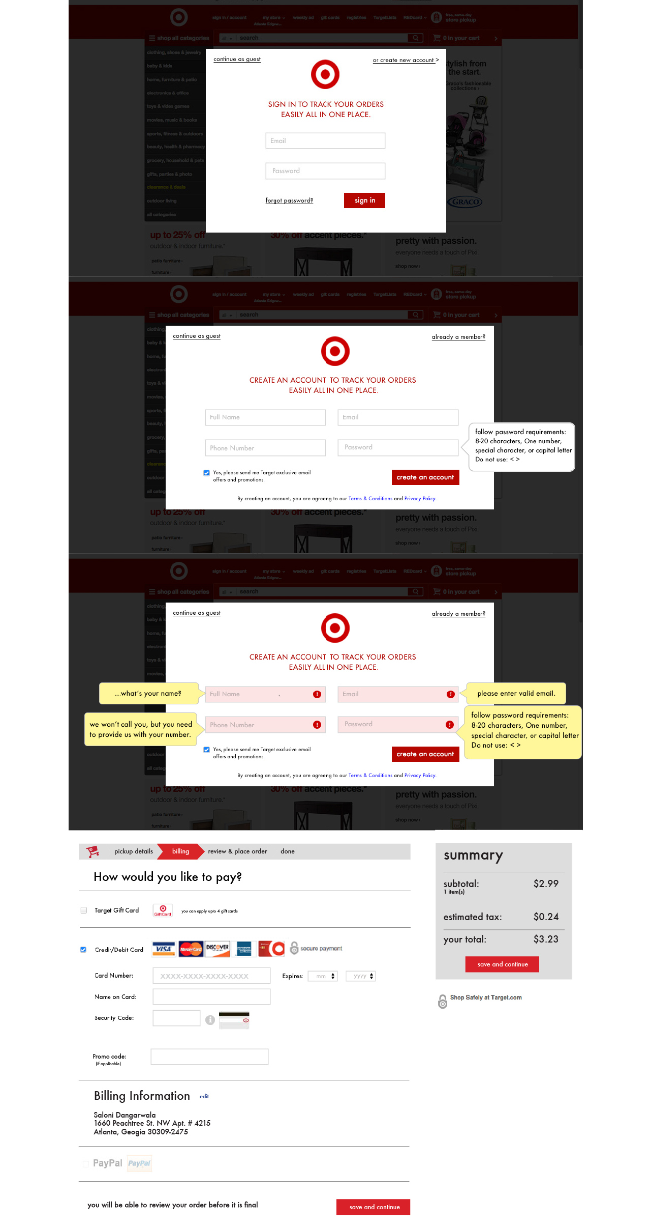 target new login ui pattern